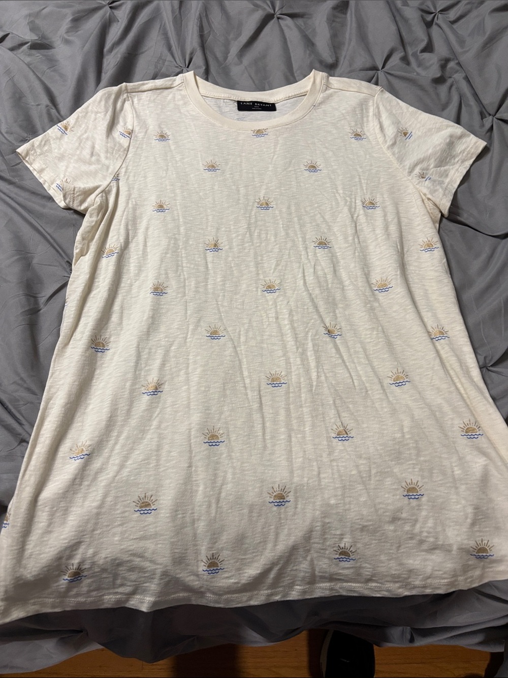 Lane Bryant Cream Short-Sleeve Tee with Mini Sun & Wave Embroidery